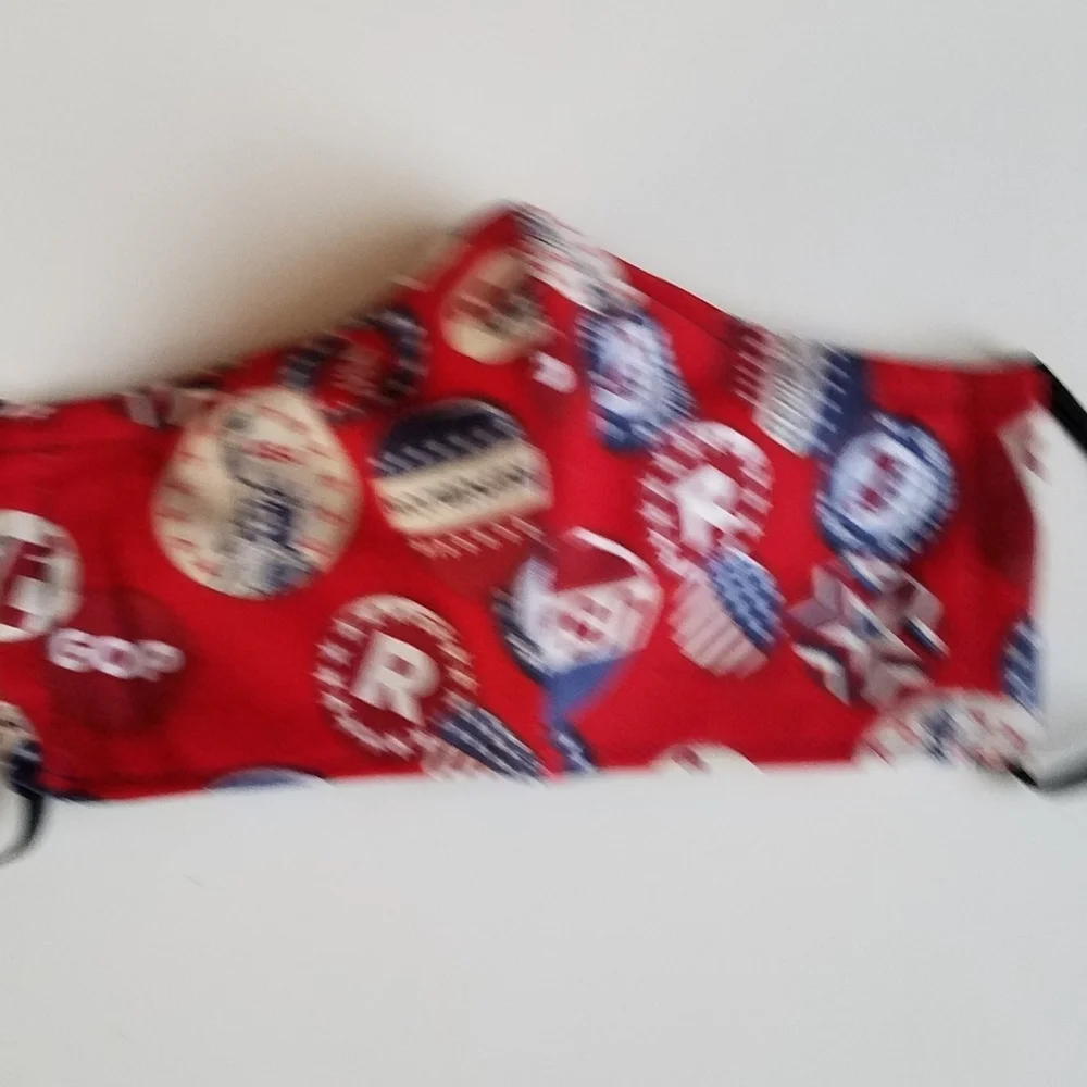 Hand Crafted Republican/GOP Cotton Adult Face Mask Red Blue White.